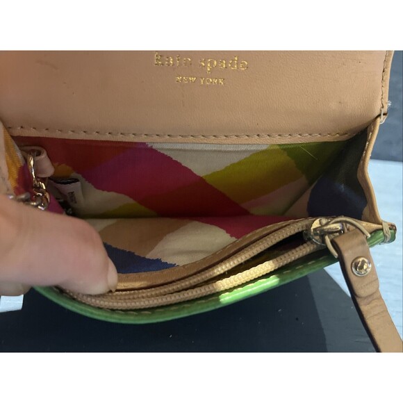 KATE SPADE Wallet Clutch Purse Keychain Turnlock Card ID Key Case Green Leather - Picture 4 of 6
